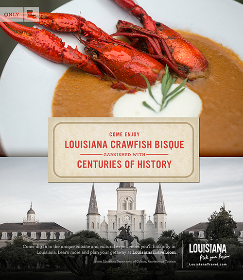 Come enjoy Louisiana crawfish bisque garnished with centuries of history